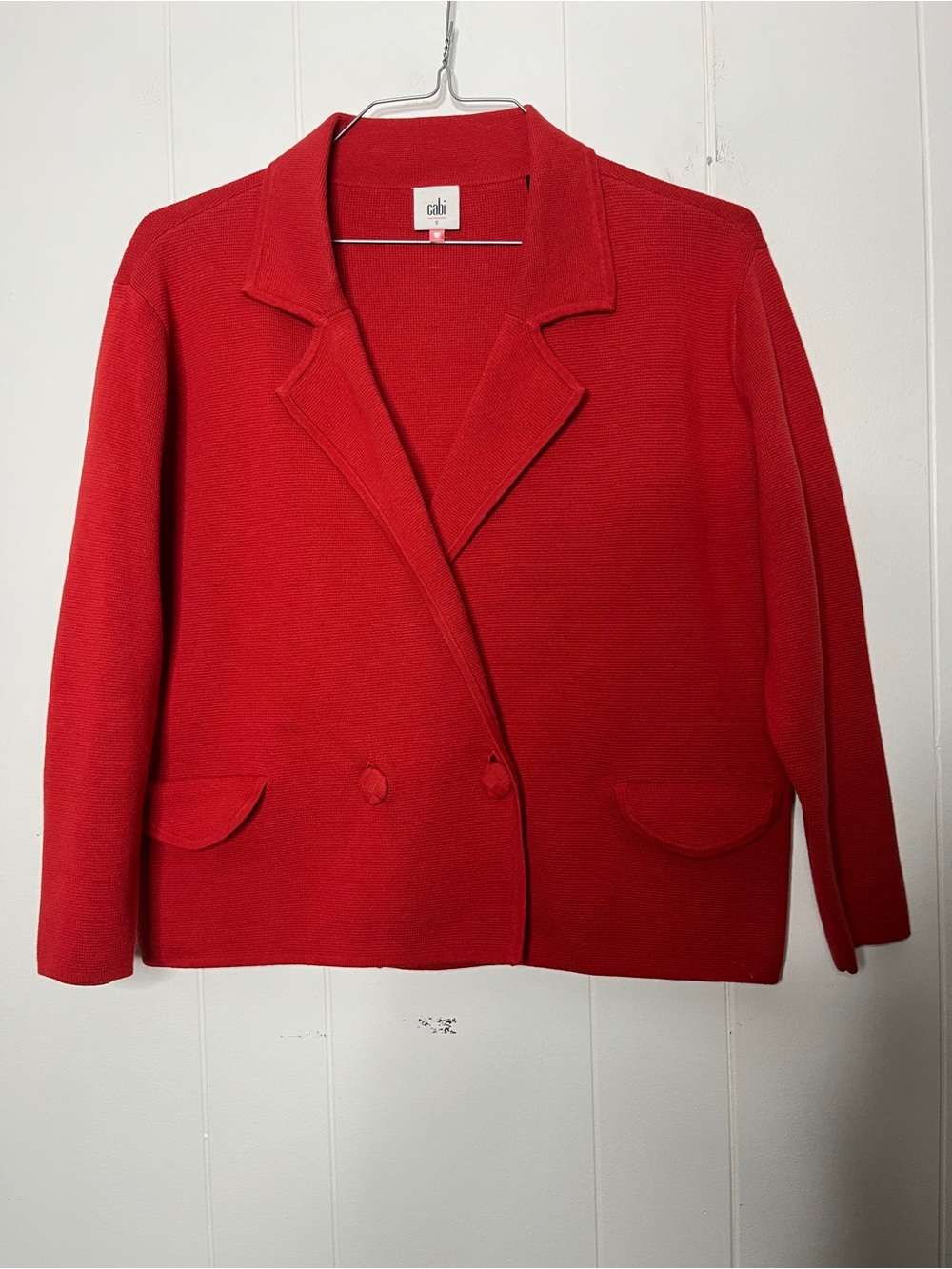 cabi Orange Knit Blazer Jacket Cropped Double Breasted Size S